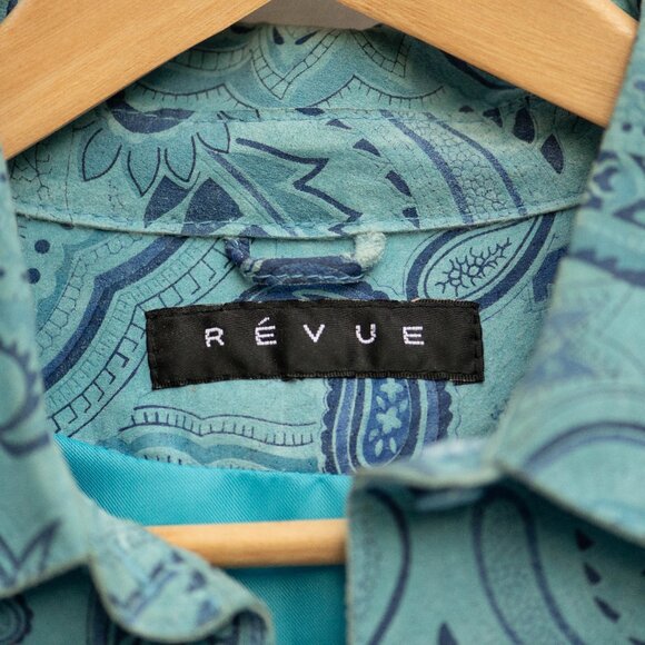 Revue Blue Suede Leather Paisley Blazer Shirt Jacket M Boho Western Y2K - Picture 3 of 10